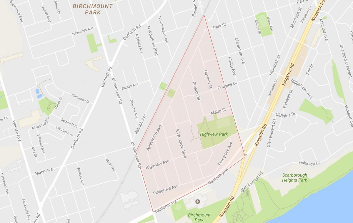 Mapa de Abedul Acantilado Alturas barrio de Toronto