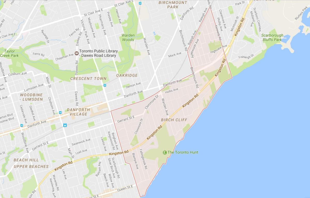 Mapa de Abedul Acantilado barrio de Toronto