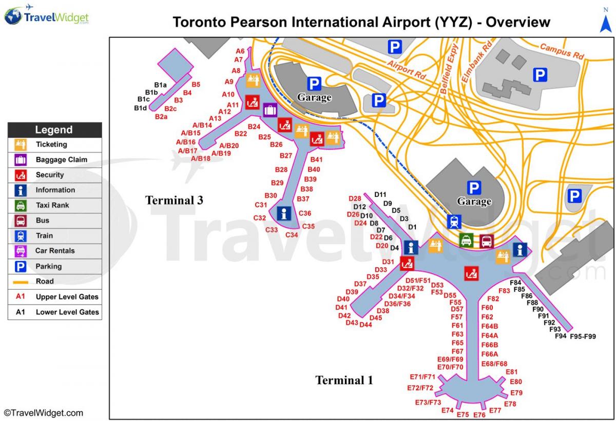 Mapa del aeropuerto internacional Toronto Pearson