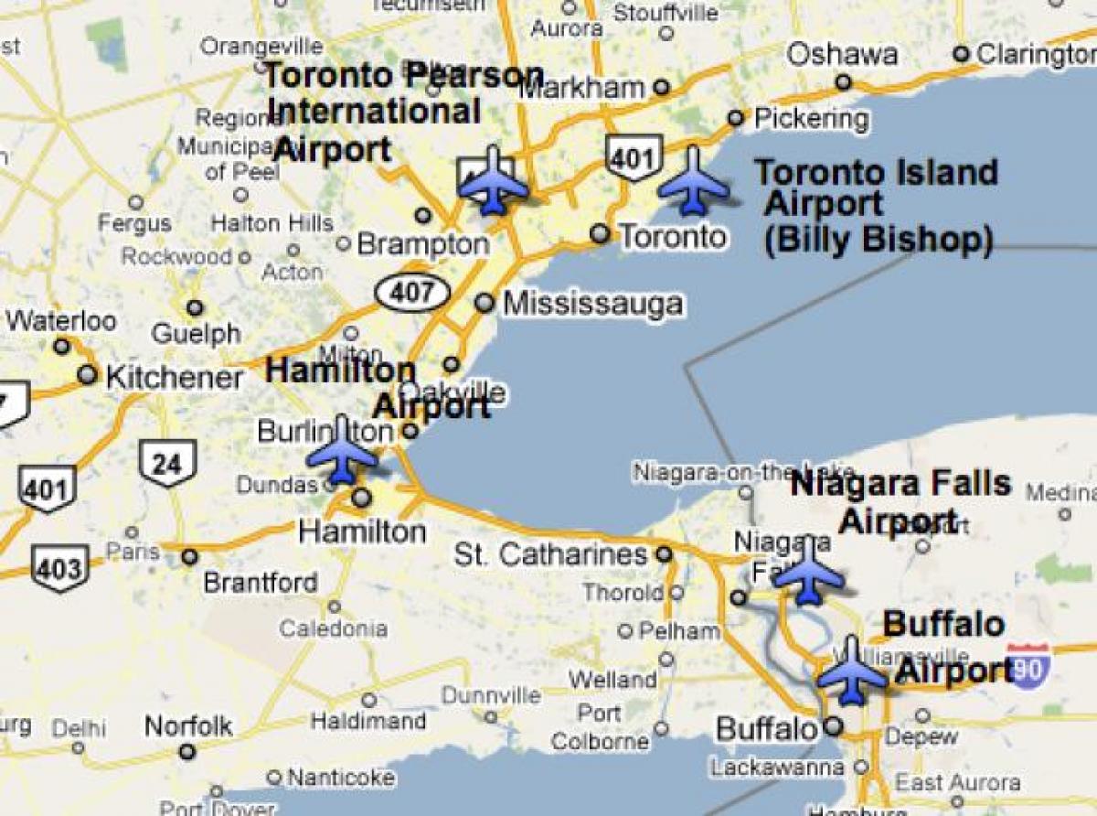 Mapa de Aeropuertos cerca de Toronto