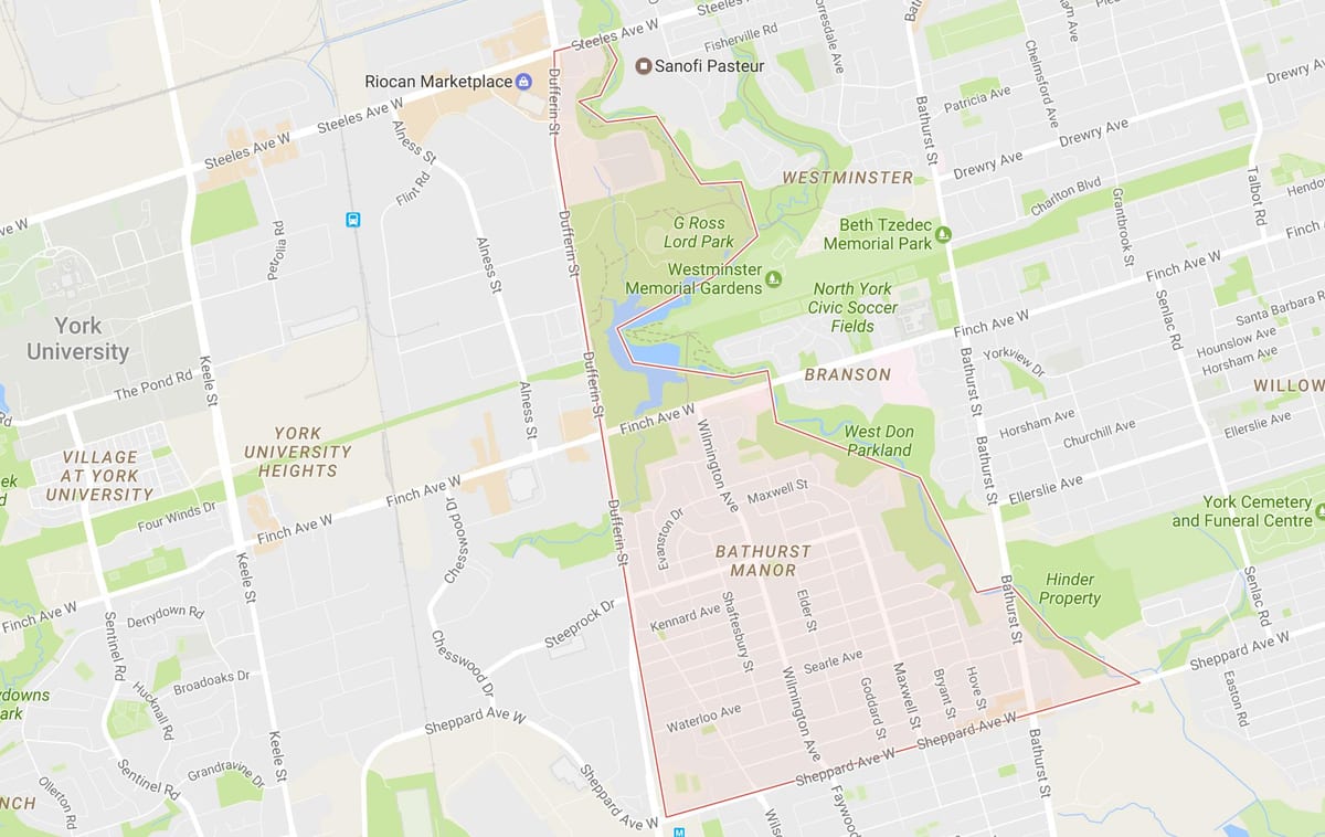Mapa de Bathurst Señorial barrio de Toronto