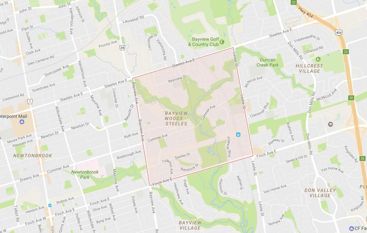 Mapa de Bayview Woods – Steeles barrio de Toronto