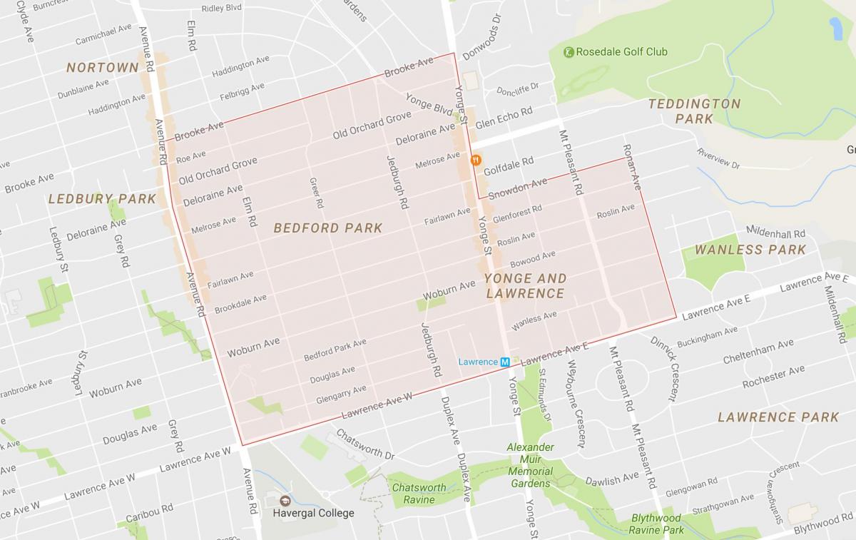 Mapa de barrio de Bedford Park de Toronto