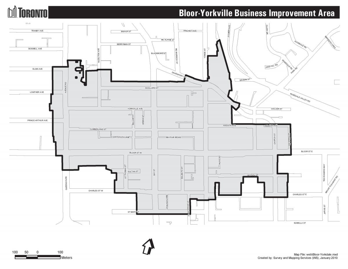 Mapa de Bloor Yorkville de Toronto boudary