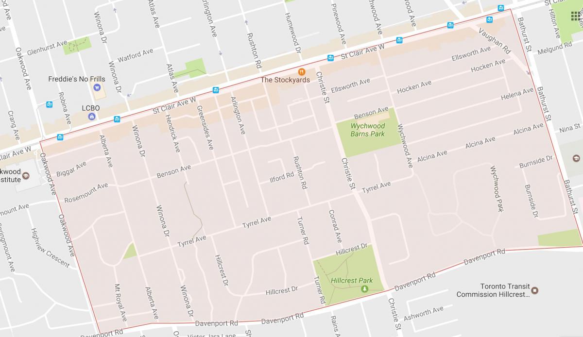 Mapa de Bracondale Colina del barrio de Toronto