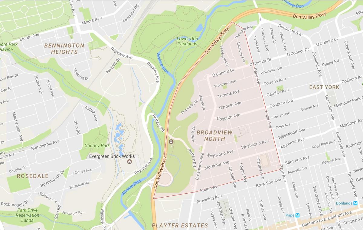 Mapa de Broadview Norte barrio de Toronto