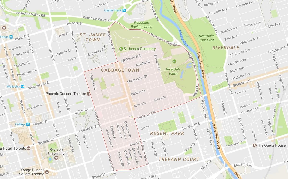 Mapa de Cabbagetown barrio de Toronto