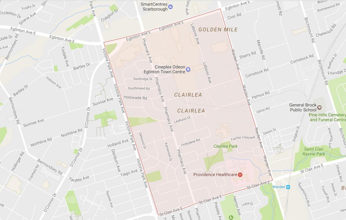 Mapa de Clairlea barrio de Toronto
