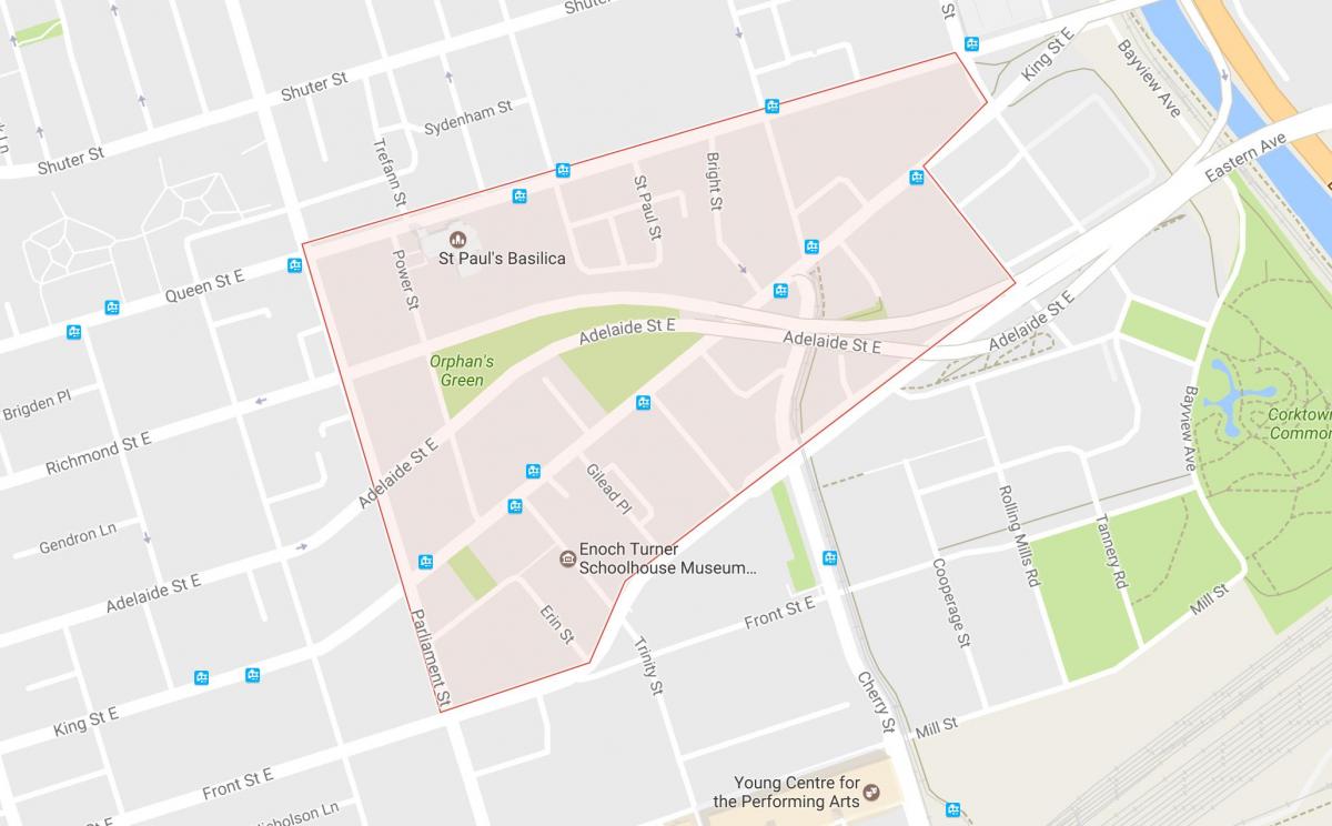 Mapa de Corktown barrio de Toronto