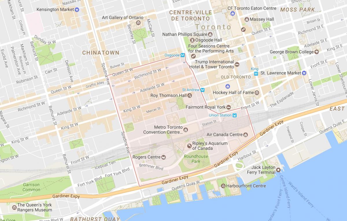 Mapa de El Distrito de espectáculos barrio de Toronto