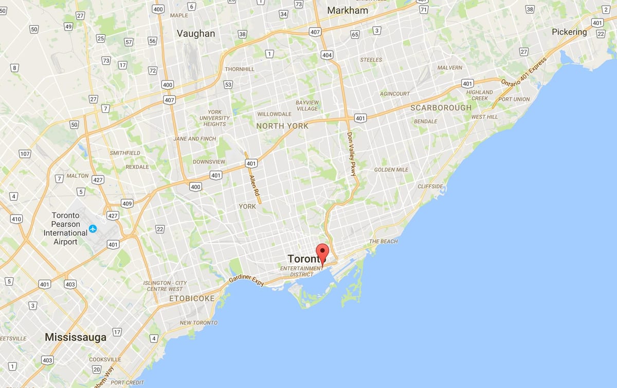 Mapa del Este de la Bahía del distrito de Toronto