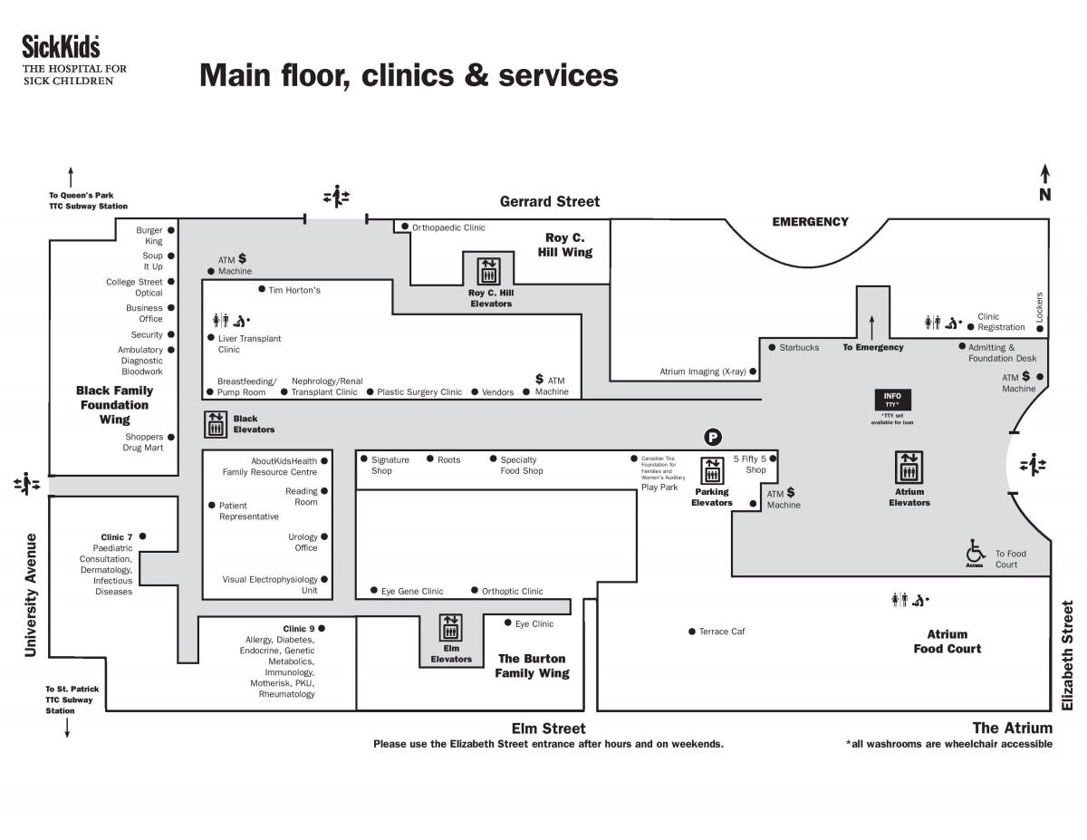 Mapa de El Hospital para Niños Enfermos de Toronto planta principal