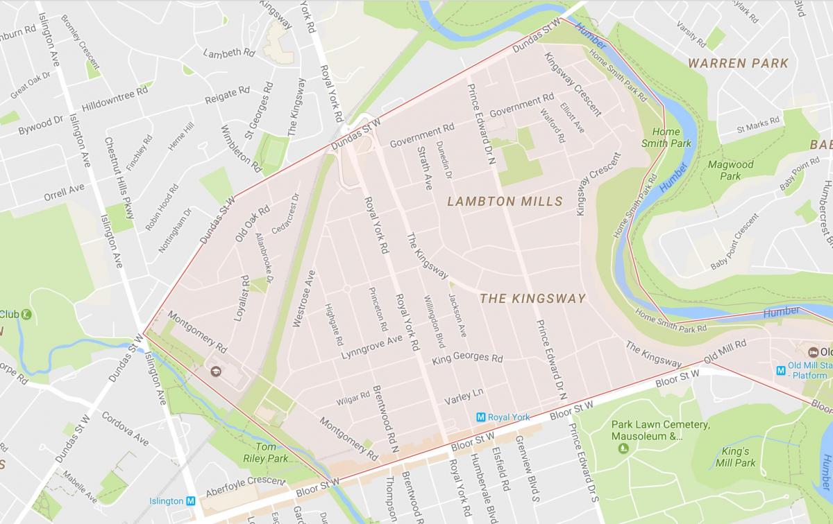 Mapa de La Kingsway barrio de Toronto