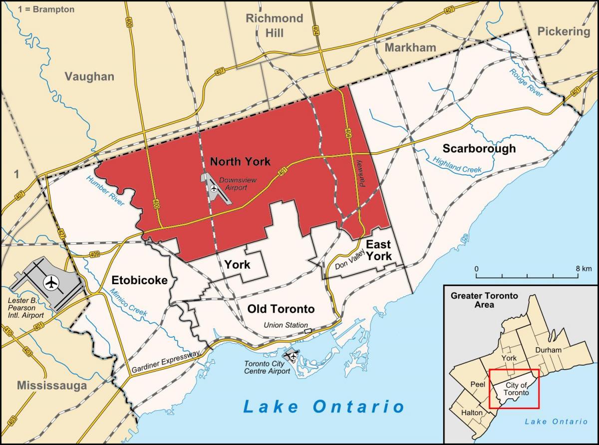 Mapa del Norte de York de Toronto