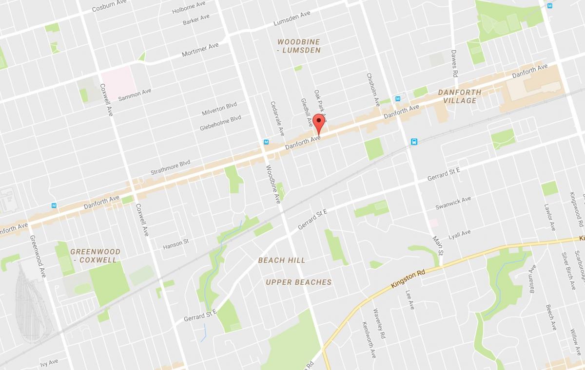 Mapa de Oriente Danforth barrio de Toronto