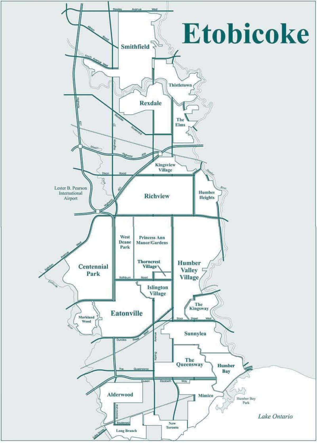 Mapa de Etobicoke barrio de Toronto