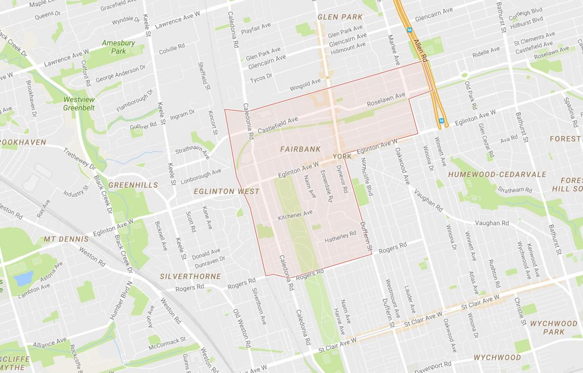 Mapa de Fairbank barrio de Toronto