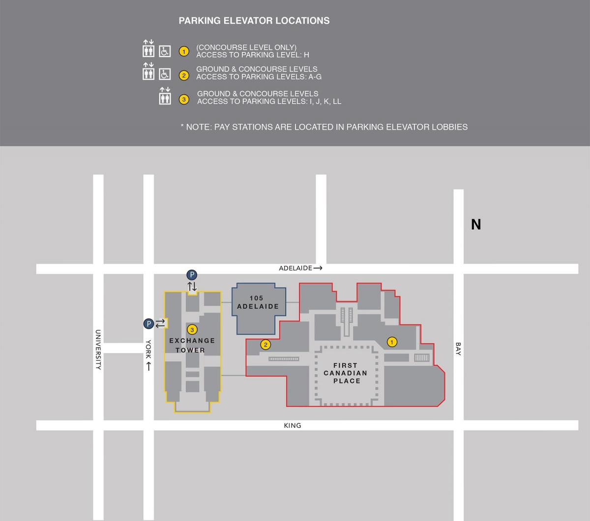 Mapa de First canadian place Toronto aparcamiento