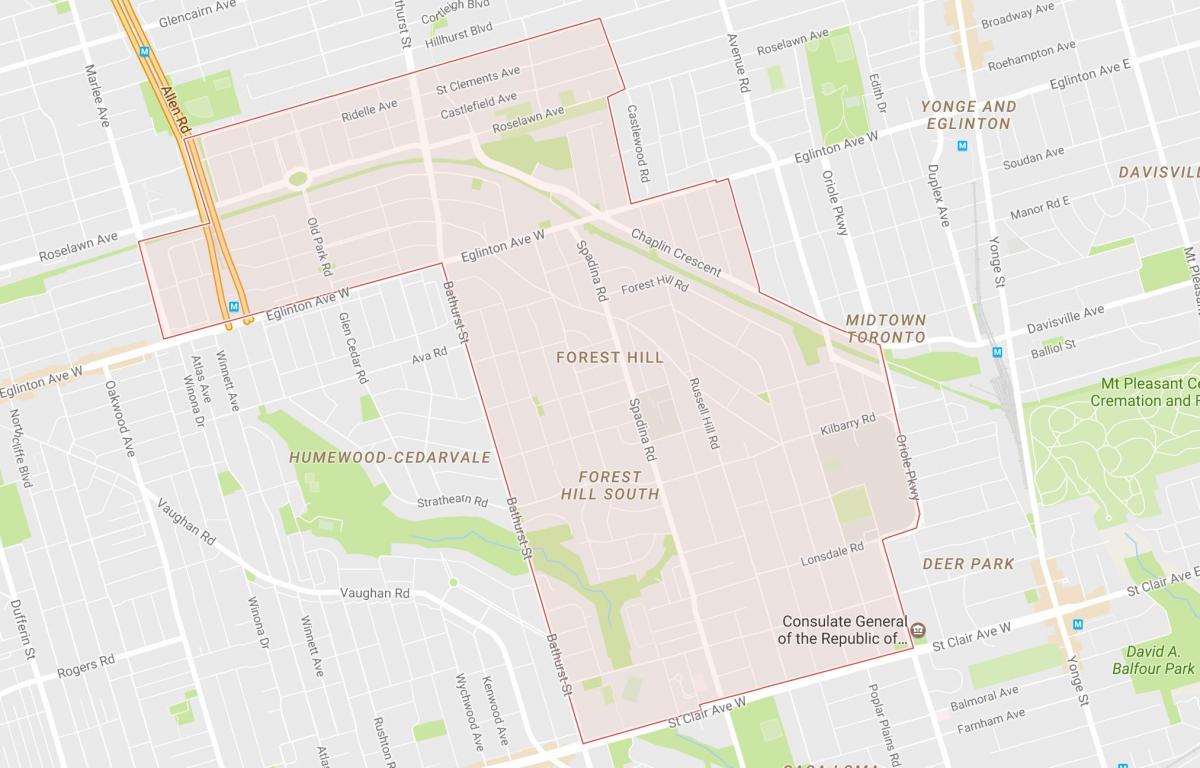 Mapa de Forest Hill barrio de Toronto