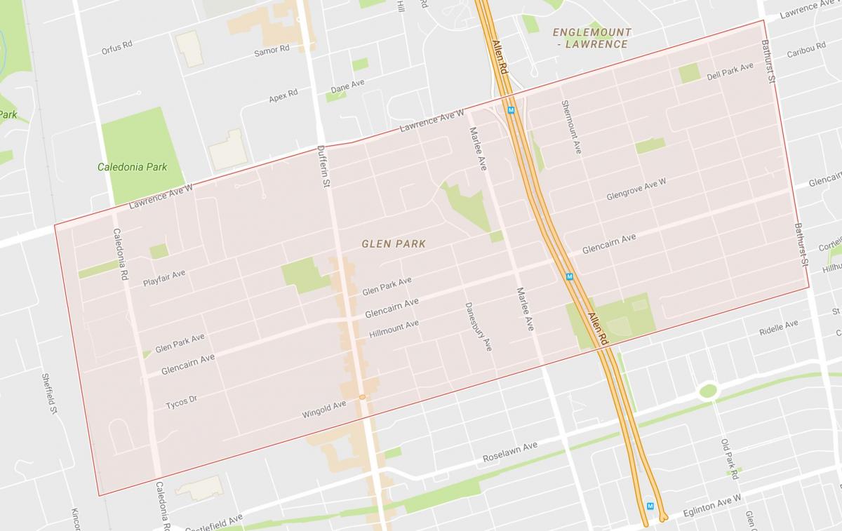 Mapa de Glen Park barrio de Toronto