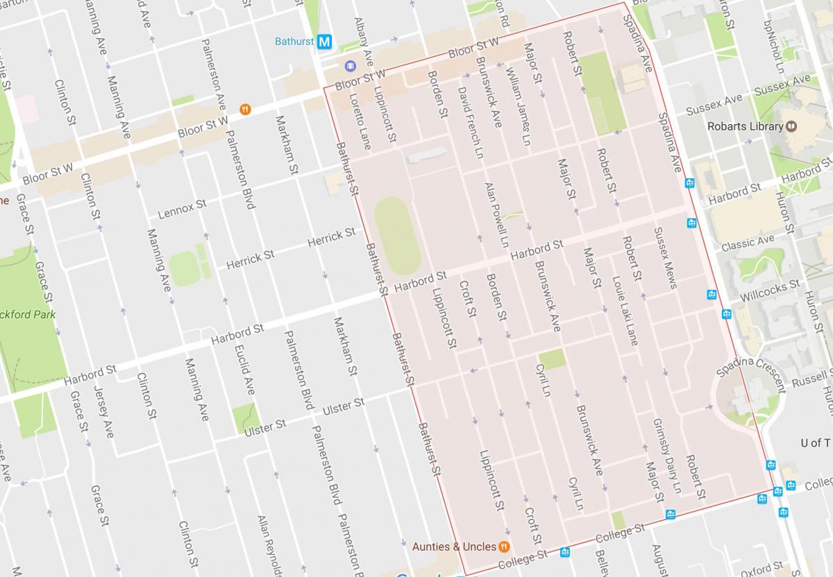 Mapa de Harbord Pueblo barrio de Toronto