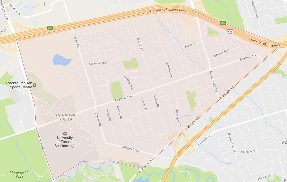 Mapa de Highland Creek barrio de Toronto