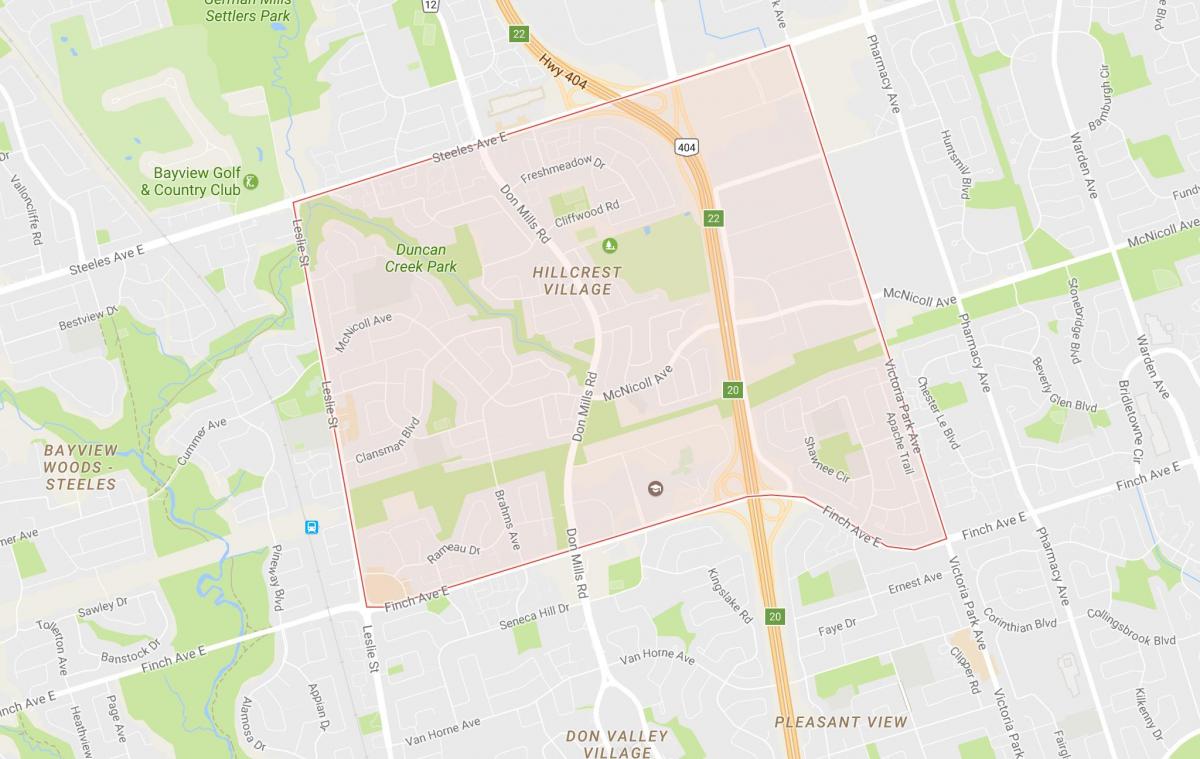 Mapa de Hillcrest Pueblo barrio de Toronto