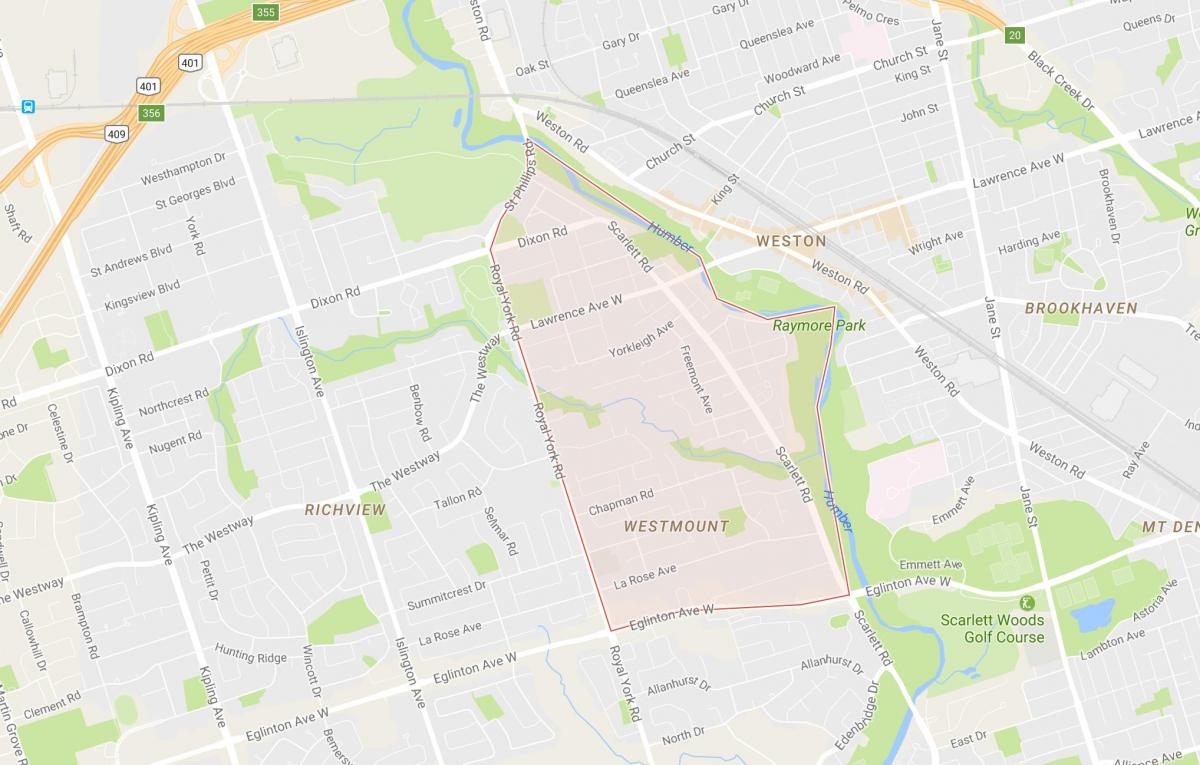 Mapa de Humber Alturas – Westmount barrio de Toronto