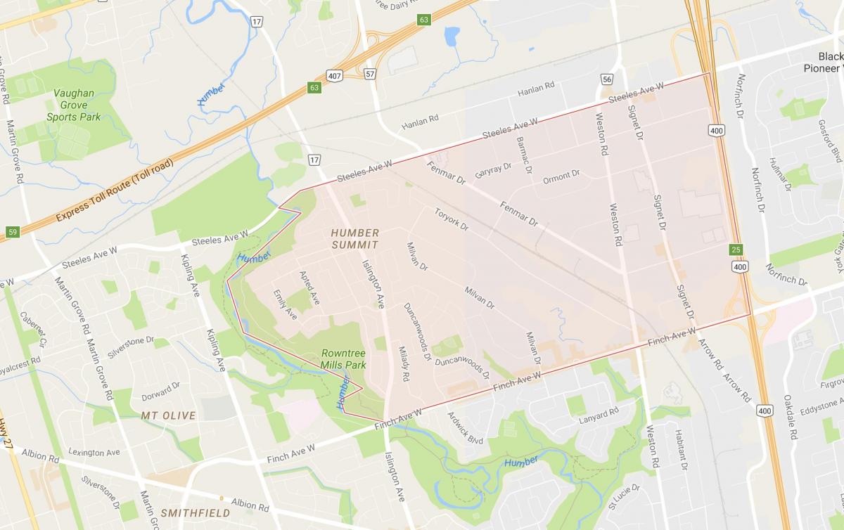 Mapa de Humber Cumbre barrio de Toronto