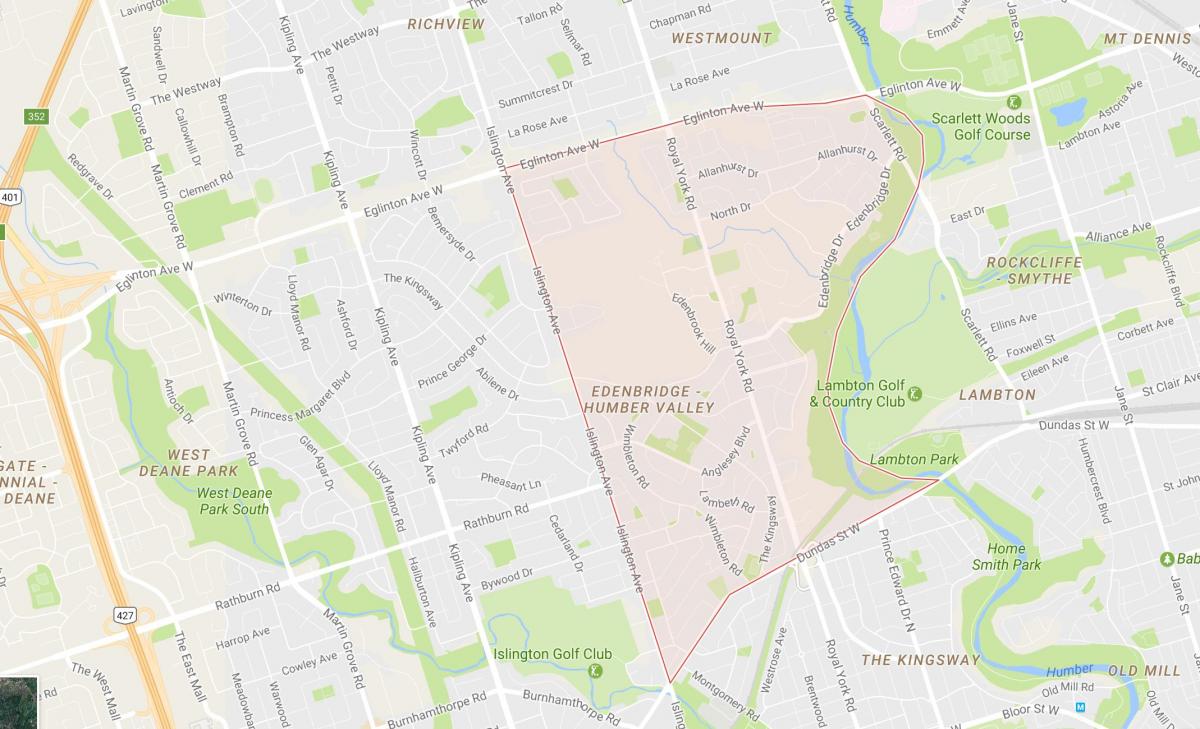 Mapa de Humber Valley Village barrio de Toronto