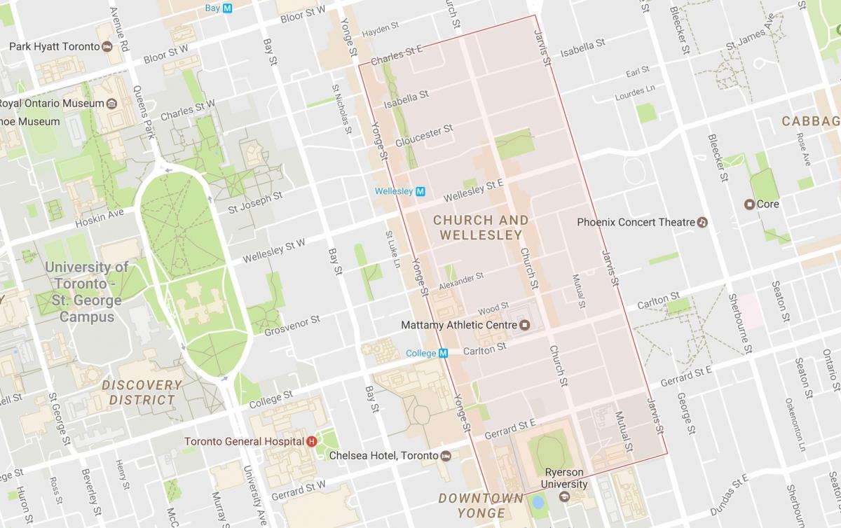 Mapa de la Iglesia y el Wellesley barrio de Toronto