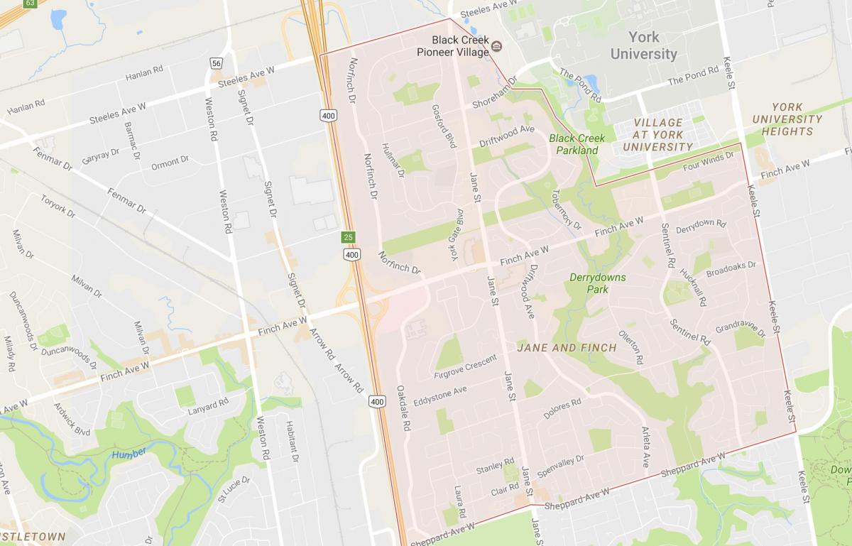 Mapa de Jane y Finch barrio de Toronto