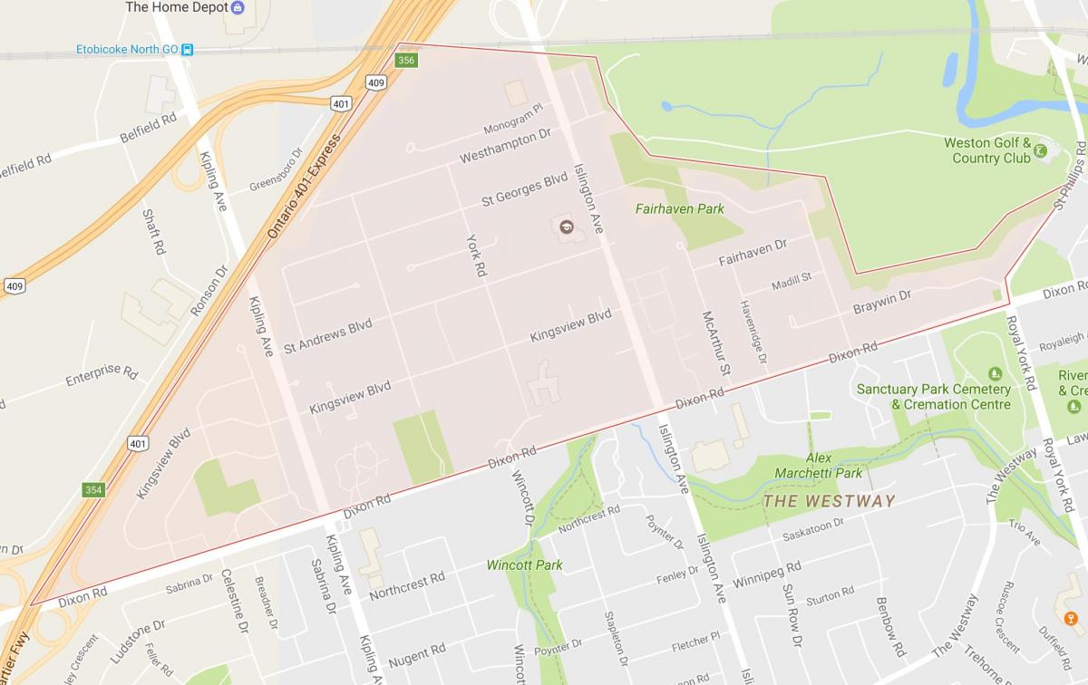 Mapa de Kingsview Pueblo barrio de Toronto
