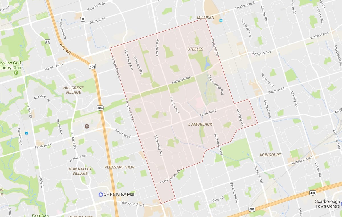 Mapa de L'Amoreaux barrio de Toronto