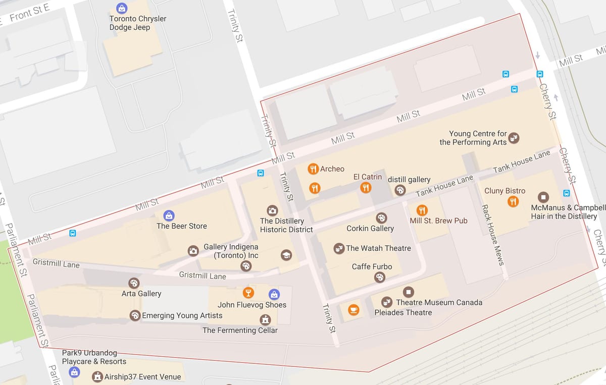 Mapa de la Destilería de barrio de Toronto