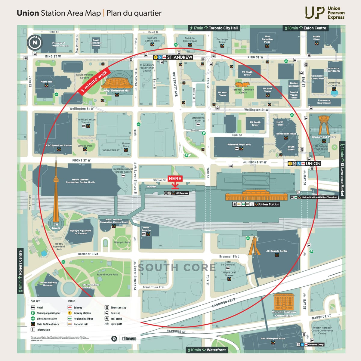 Mapa de la estación de la Unión de Toronto