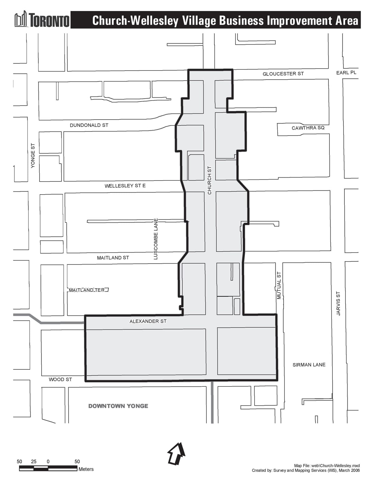 Mapa de la Iglesia-Wellesley Pueblo de Mejora de negocios en el Área de Toronto
