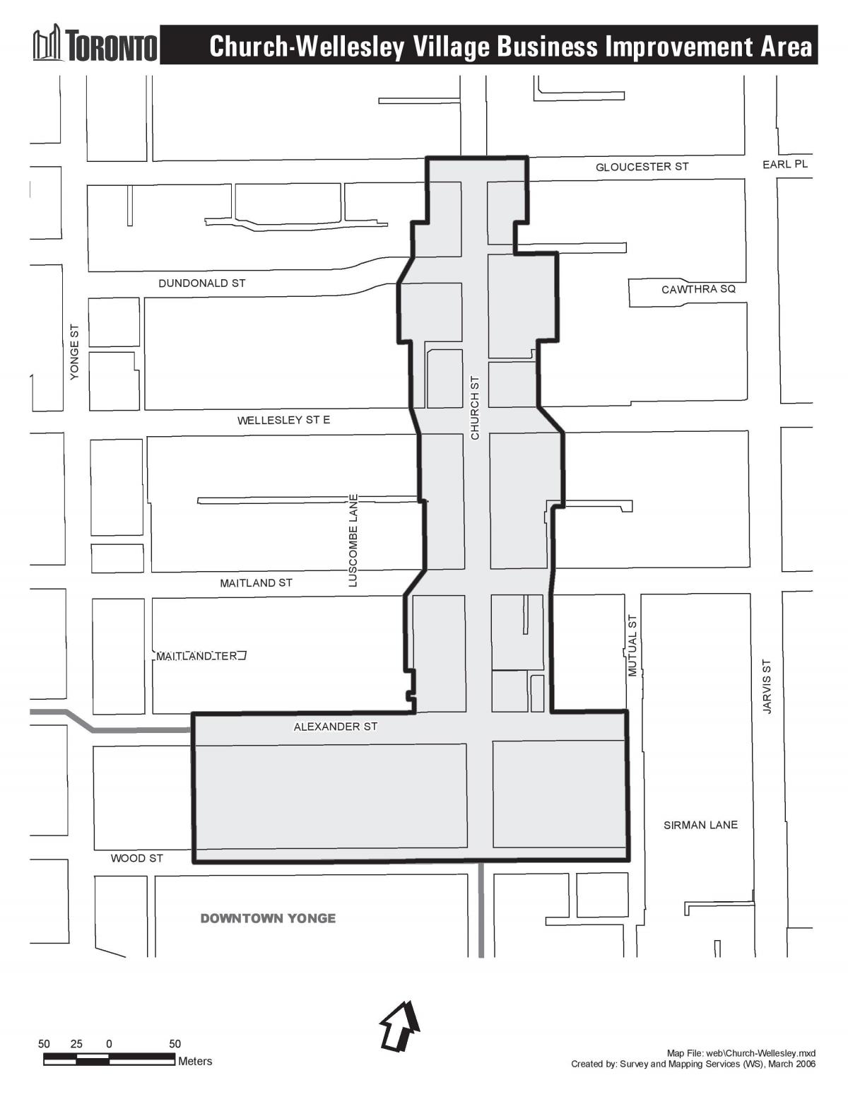 Mapa de la Iglesia-Wellesley Pueblo de Mejora de negocios en el Área de Toronto
