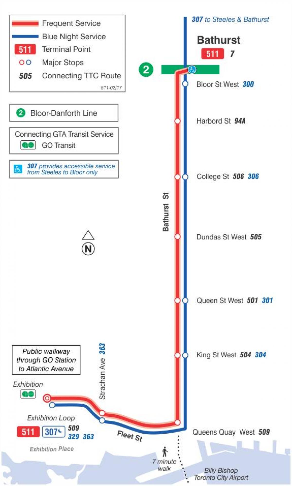 Mapa de la línea de tranvía 511 Bathurst