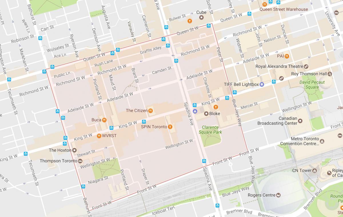 Mapa de Distrito de la Moda barrio de Toronto