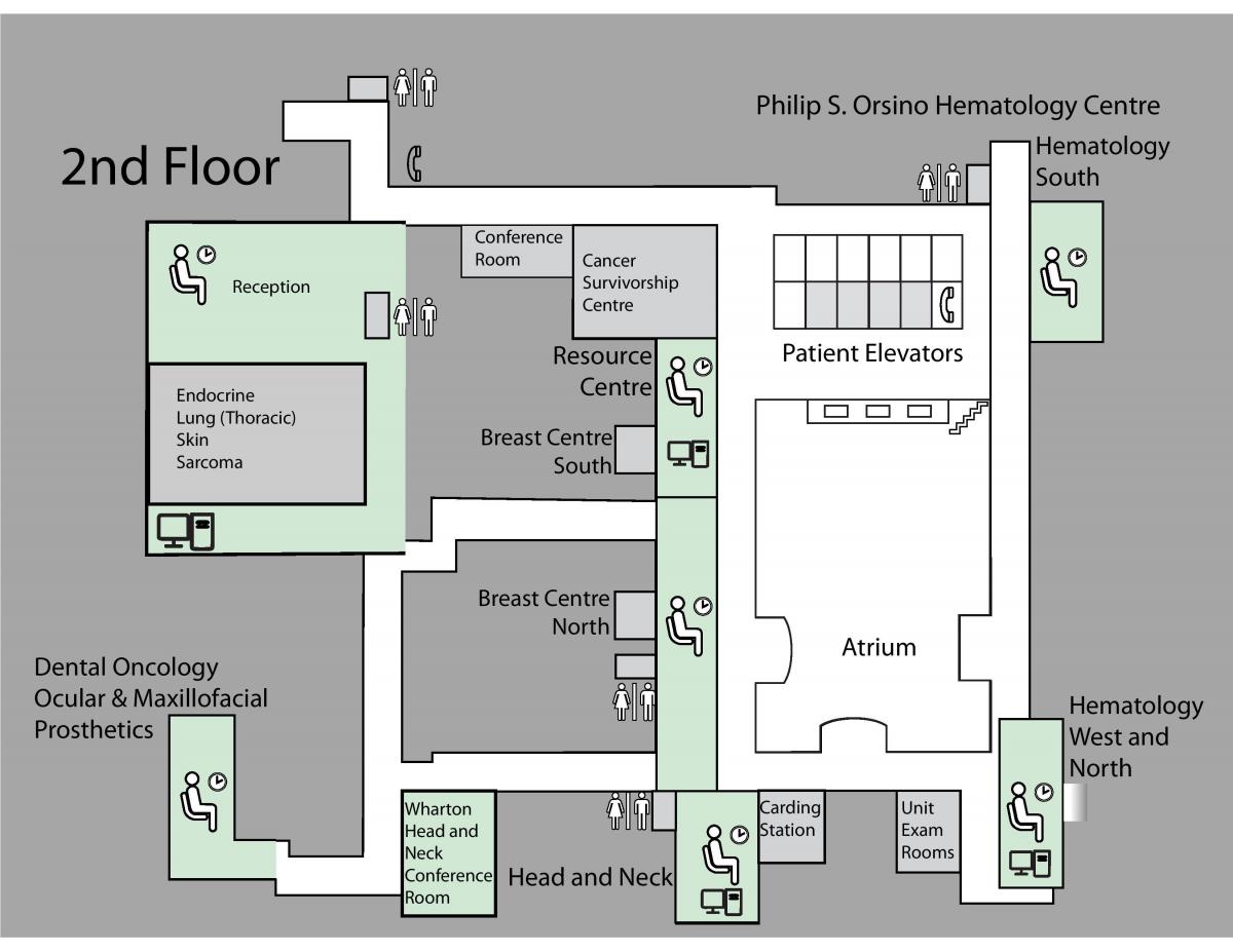 Mapa de la Princesa Margaret Cancer Centre de Toronto 2do piso