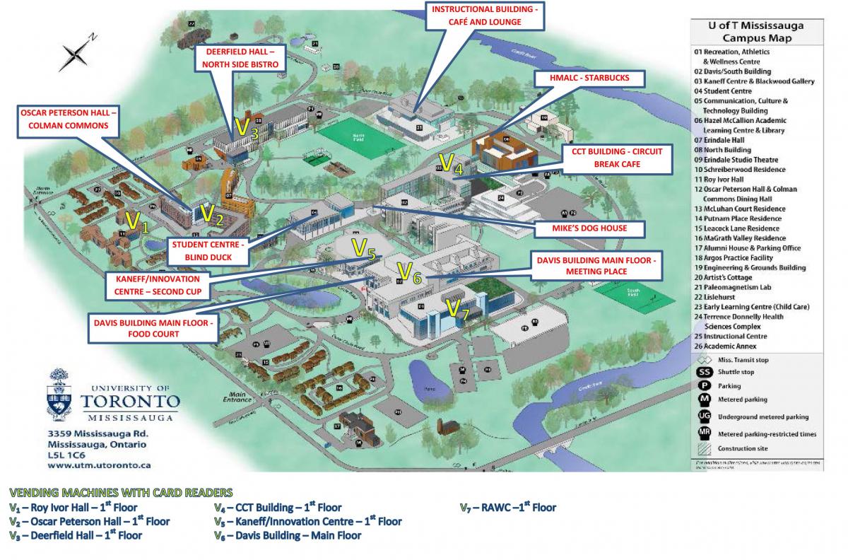Mapa de la universidad de Toronto Mississauga campus de servicios de alimentos
