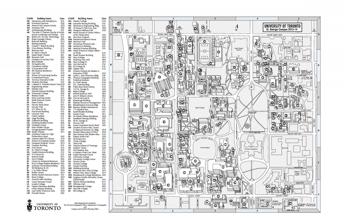 Mapa de la universidad de Toronto St Georges campus