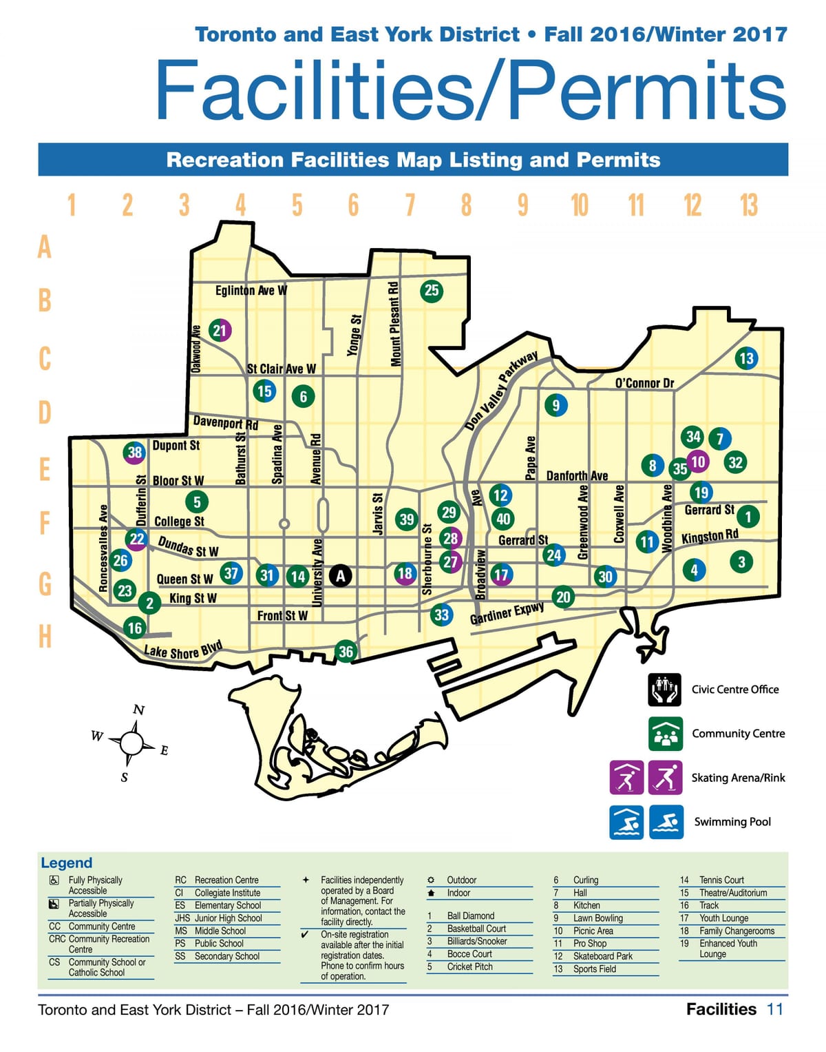 Mapa de instalaciones de recreación Toronto