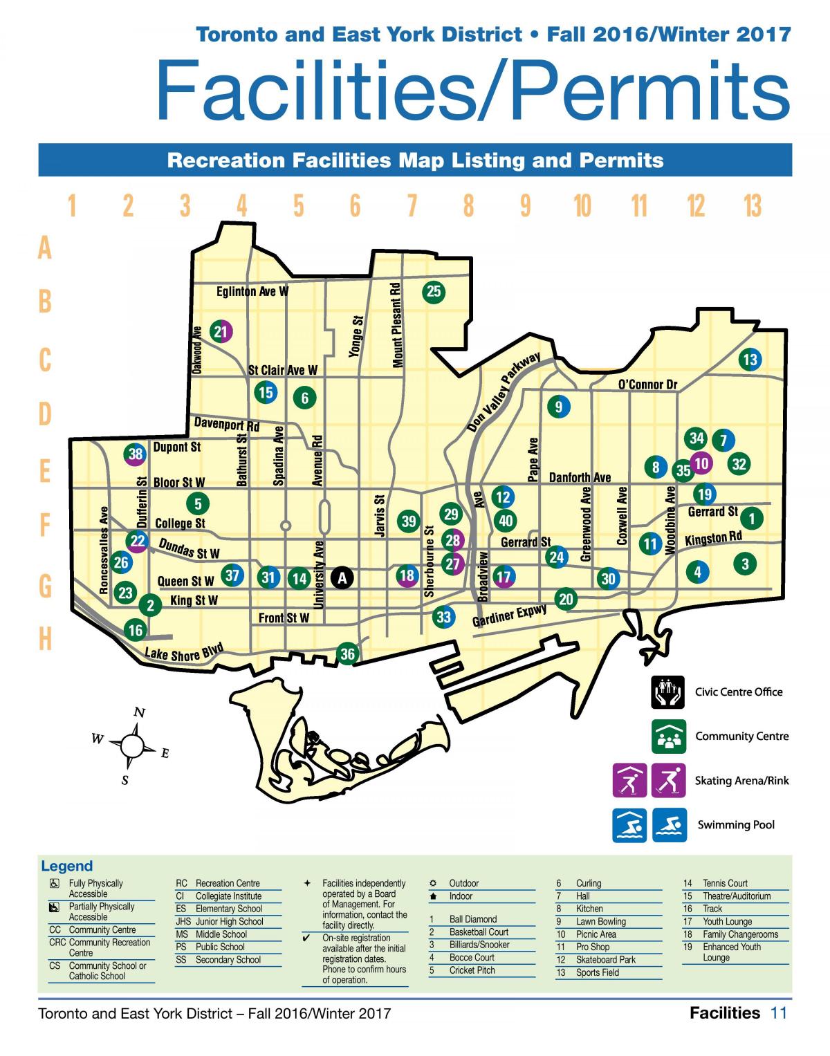 Mapa de instalaciones de recreación Toronto