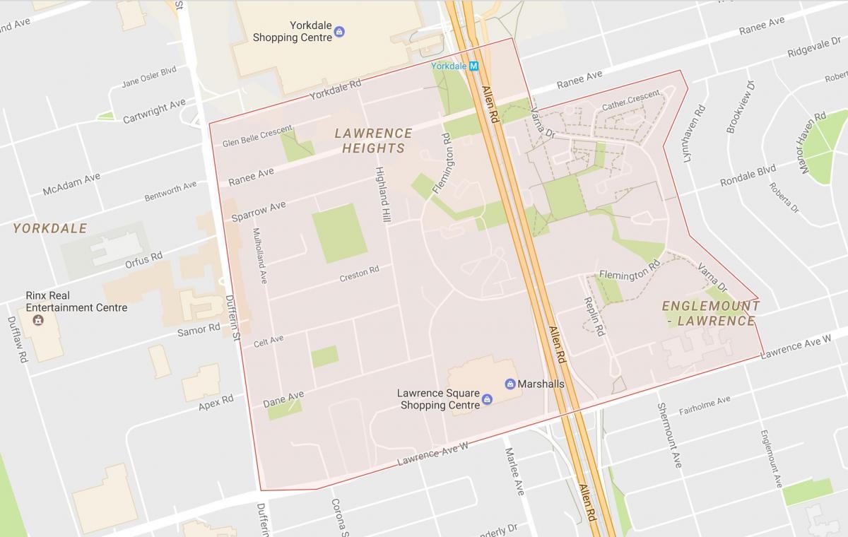 Mapa de Lawrence Alturas barrio de Toronto