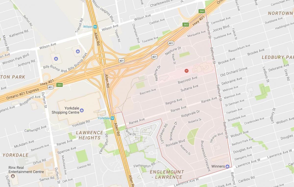 Mapa de Lawrence Señorial barrio de Toronto