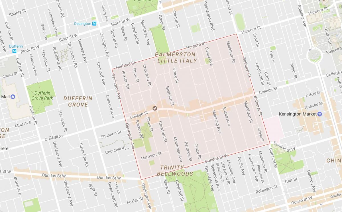 Mapa de Little Italy barrio de Toronto