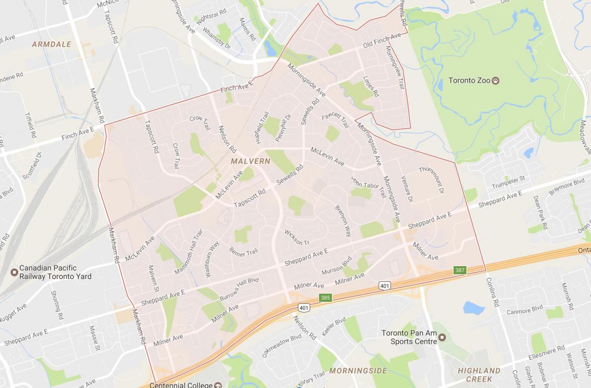 Mapa de Malvern barrio de Toronto