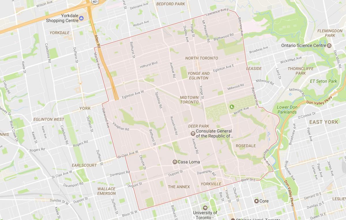 Mapa del centro de barrio de Toronto